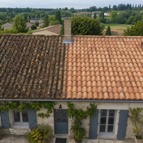 Avant / Après nettoyage toiture à Langon – SAPA