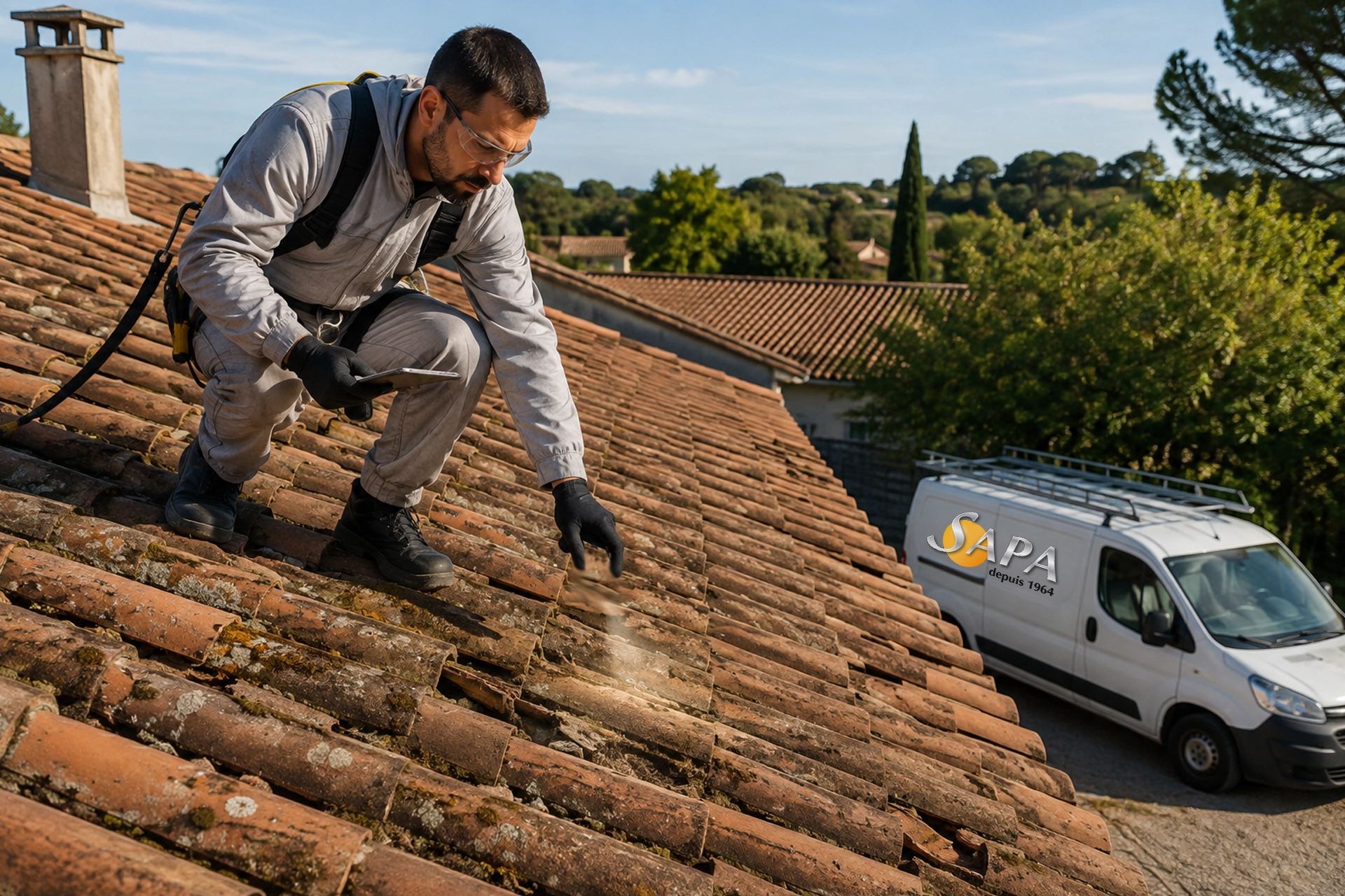 Technicien SAPA réalisant un diagnostic complet de toiture en Gironde