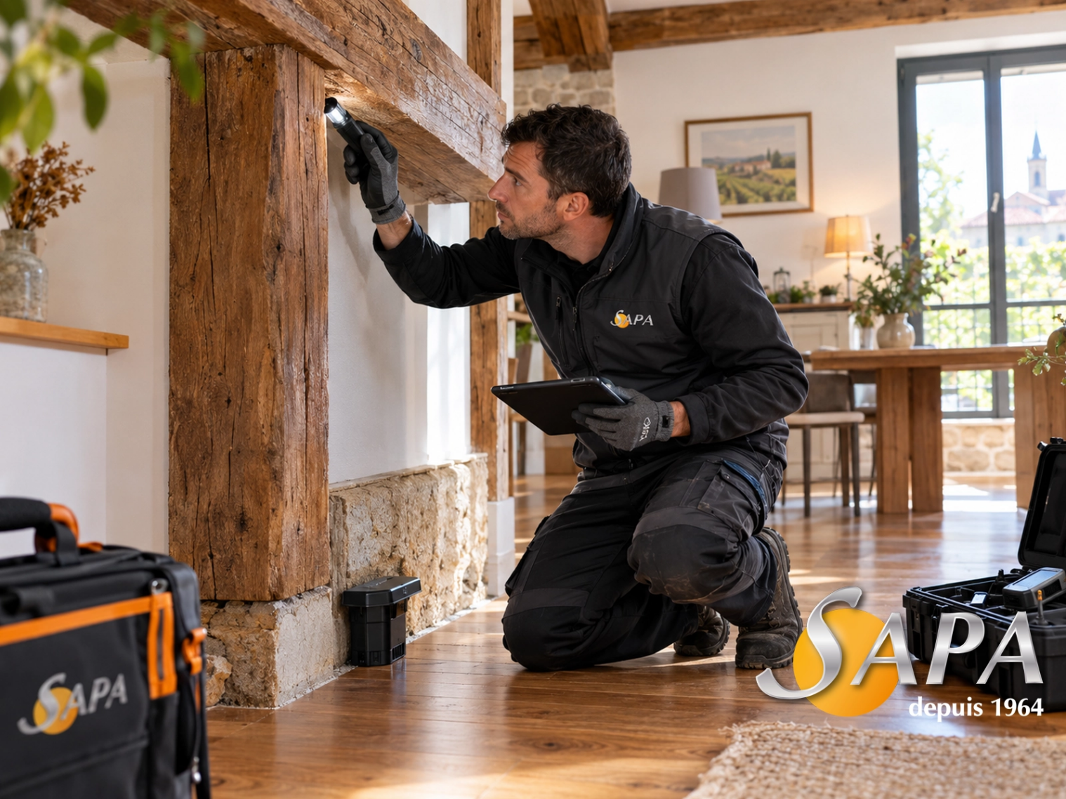 Expert SAPA inspectant une maison pour détecter la présence de termites en Gironde