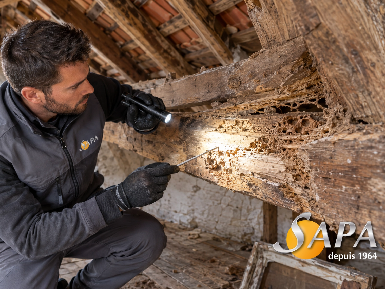 Technicien SAPA réalisant un traitement termites conforme à la réglementation en Gironde