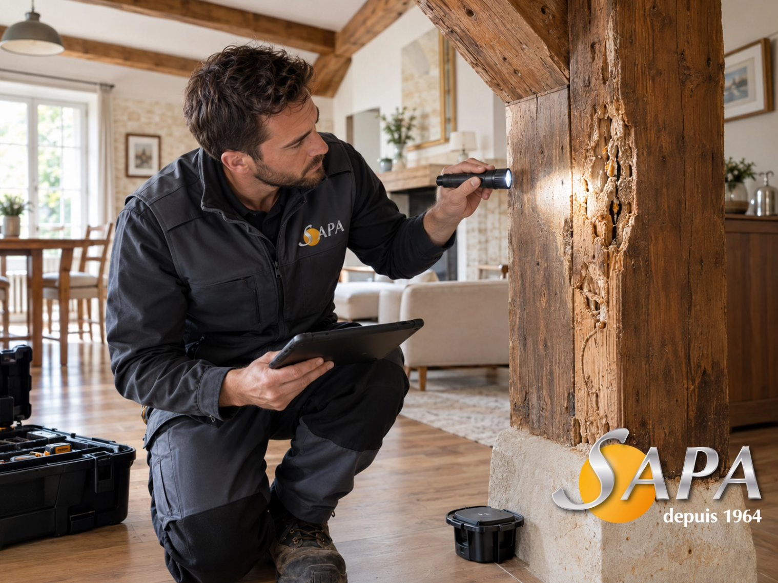 Charpente et éléments en bois endommagés par les termites en Gironde